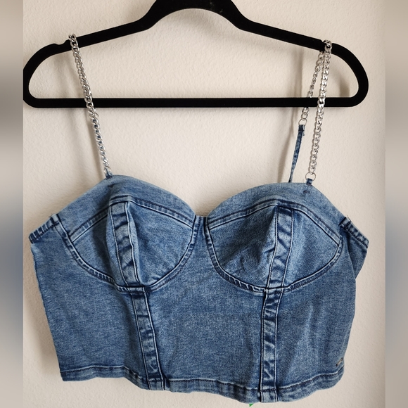 GUESS Denim Bustier Top - Picture 1 of 3